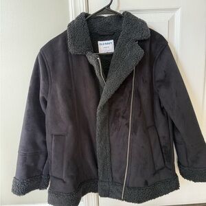 Old Navy Gray Teddy Jacket with Soft Fleece Texture and Zip-Up Design
